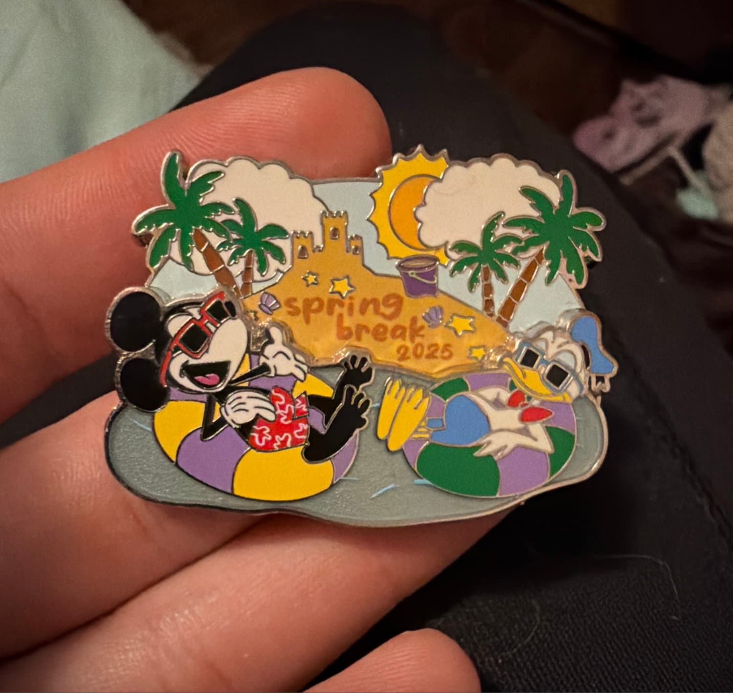 Mickey Donald Floating on Inner Tubes Spring Break 2025 Pin front