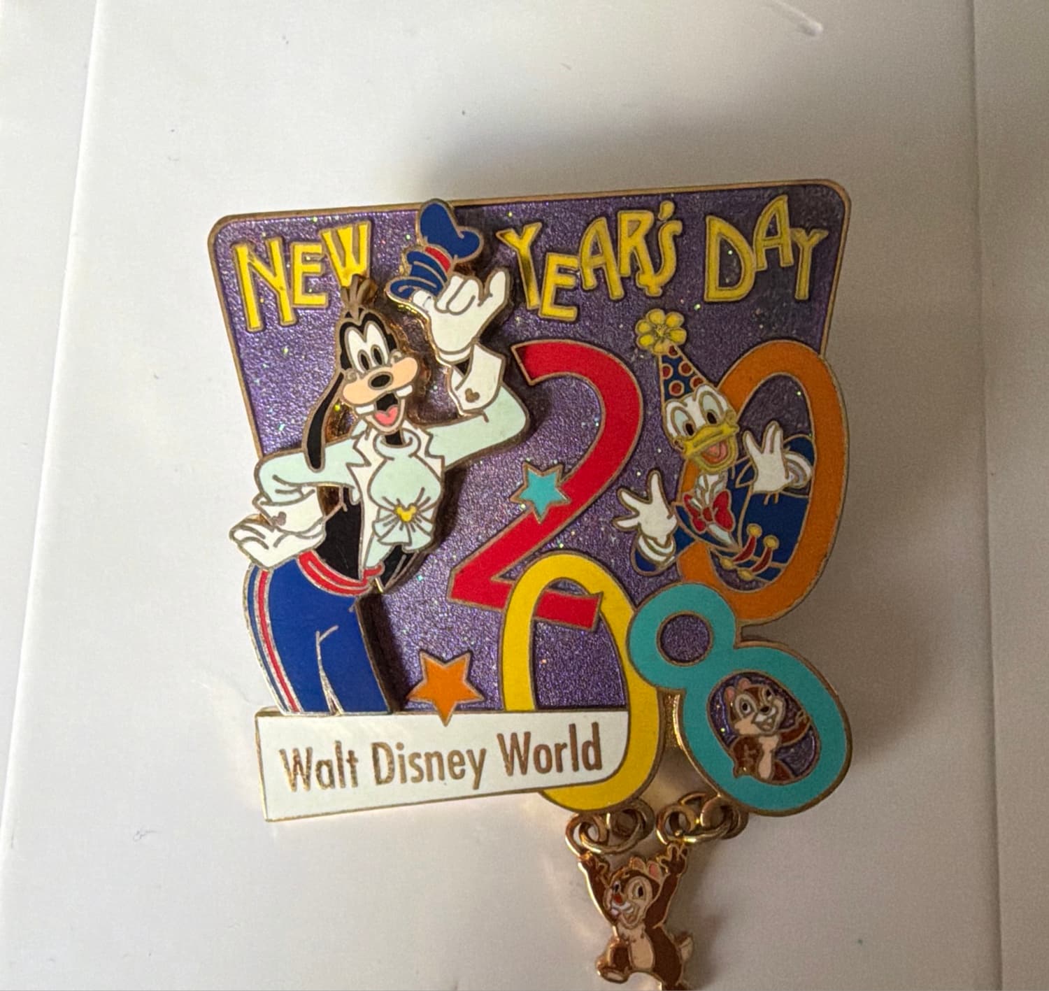 Disney New Year's Day Pin - 2008 Goofy, Donald, Chip And Dale front