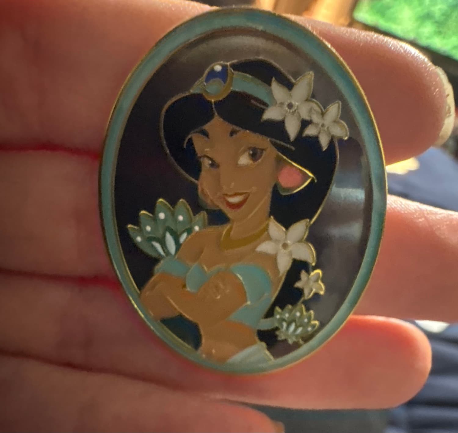 Disney Loungefly Princess Floral Portraits Stained Glass Jasmine Aladdin Pin front
