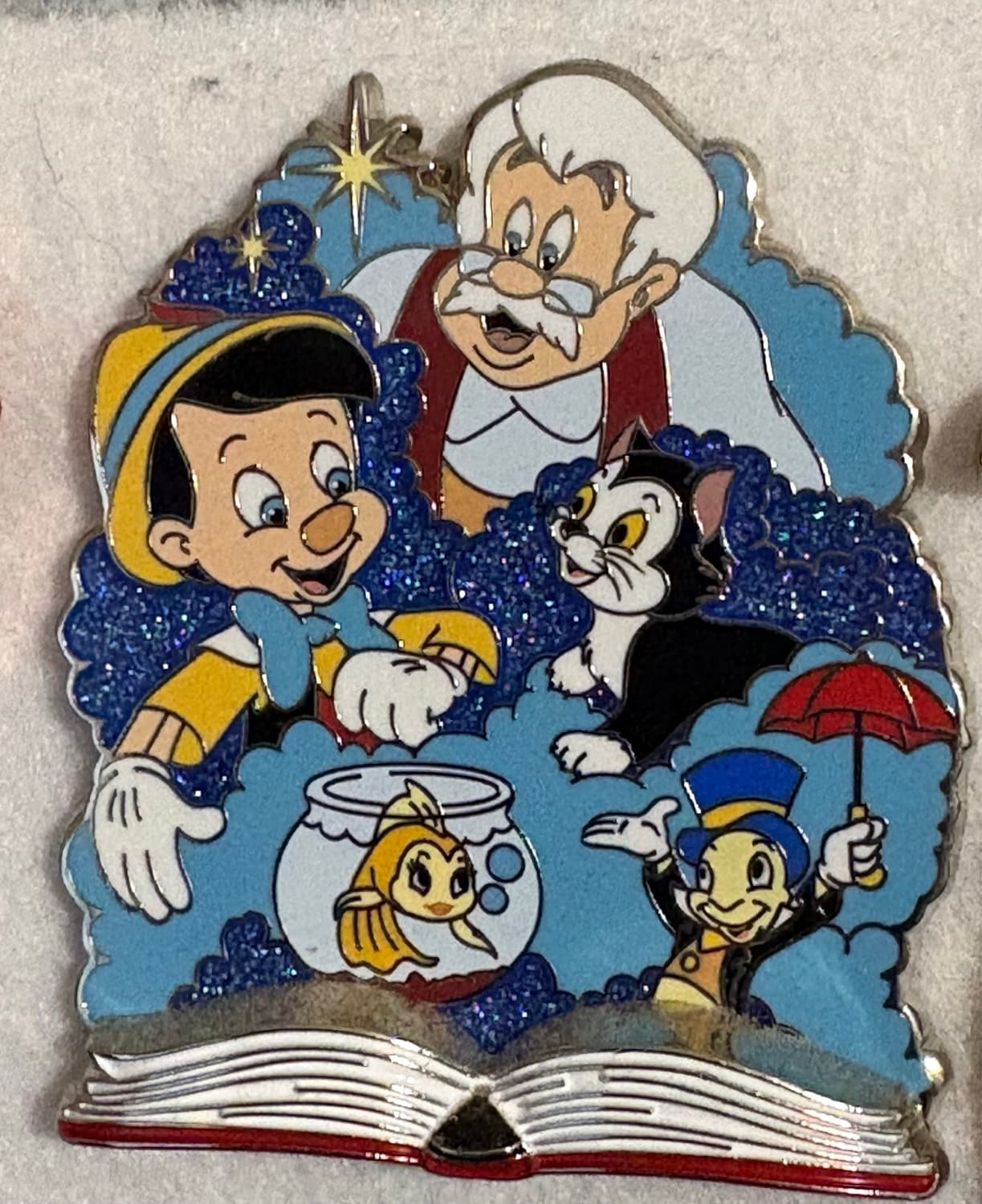 Pinocchio Geppetto Jiminy Cricket Fairytale Moments Pin front