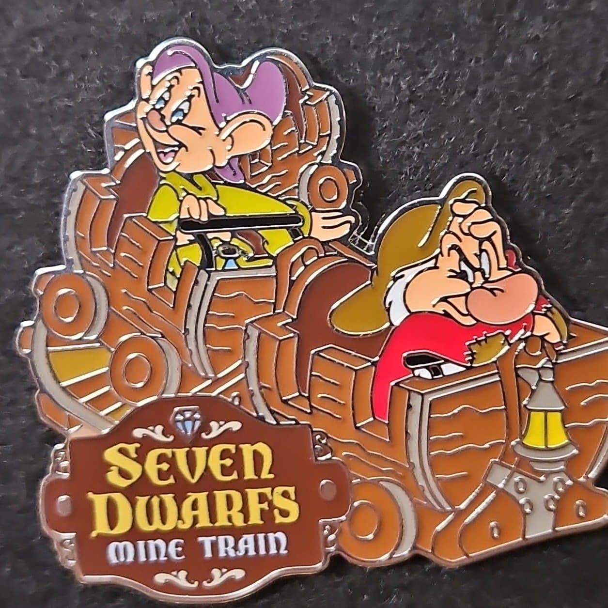 Disney Parks Snow White Seven Dwarfs Mine Train Dopey & Grumpy Pin front