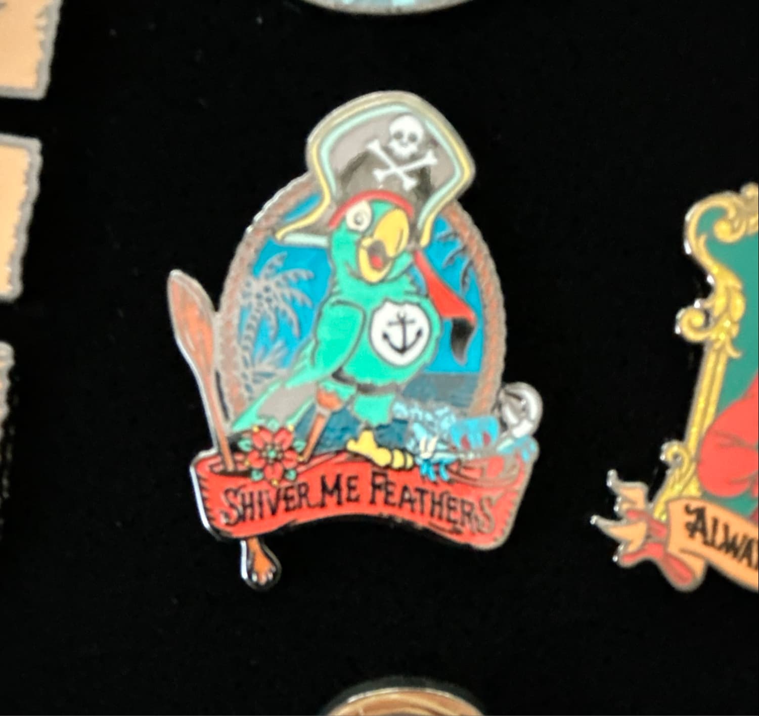 Pirates of the Caribbean Shiver Me Feathers Peg-Leg Pete Parrot Pin front