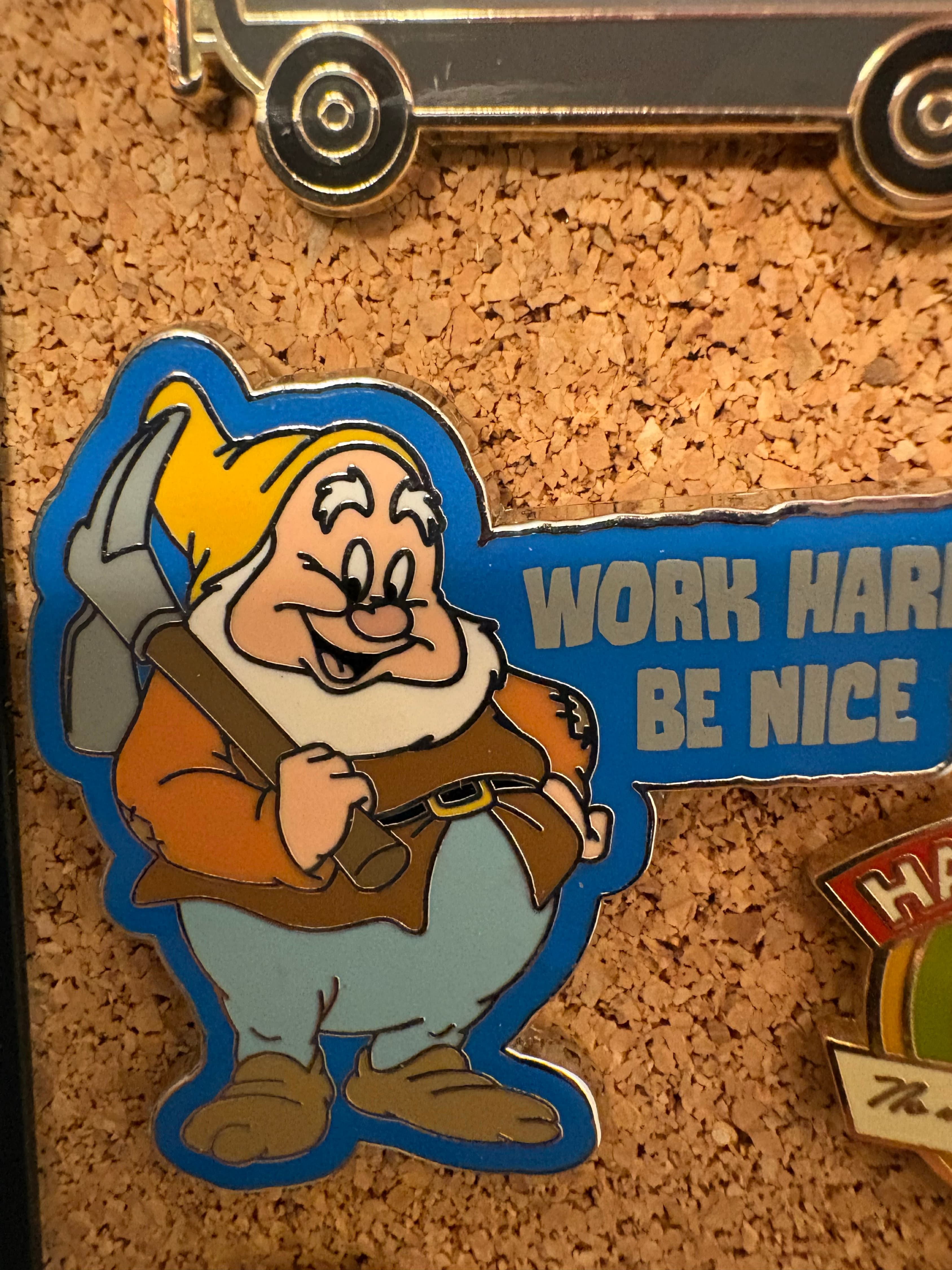 Snow White Seven Dwarfs Happy Work Hard Be Nice Pin front