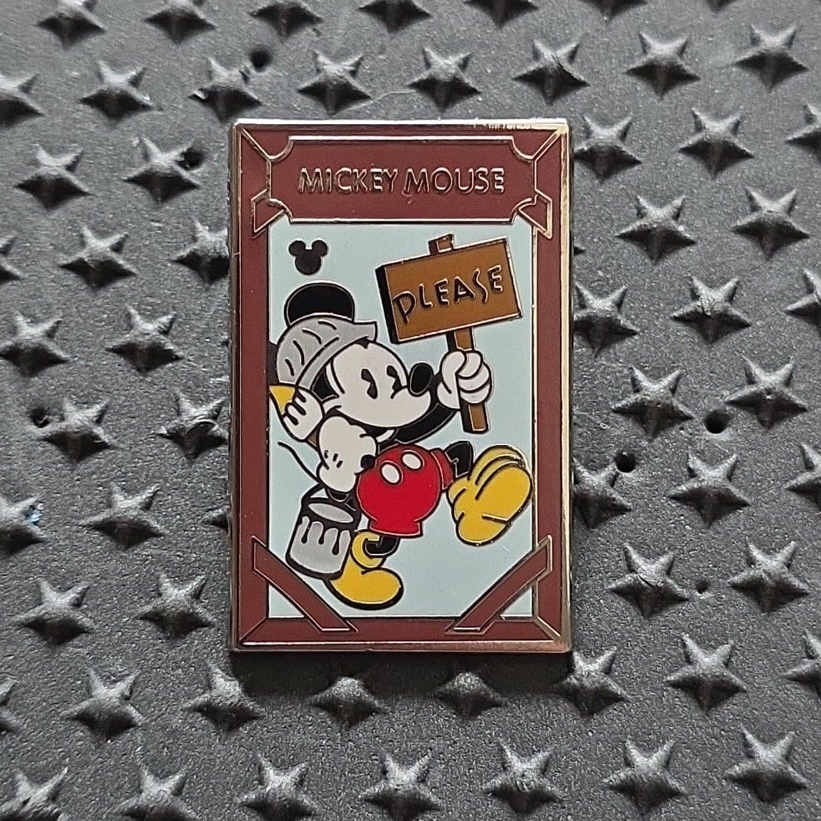 Mickey Mouse Knight Holding 'Please' Sign Hidden Mickey Pin front
