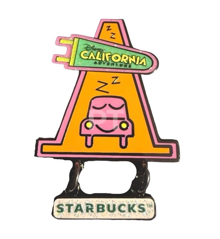 Cars Land Cozy Cone Motel Sleeping Car - Disney California Adventure Starbucks Mystery Pin front