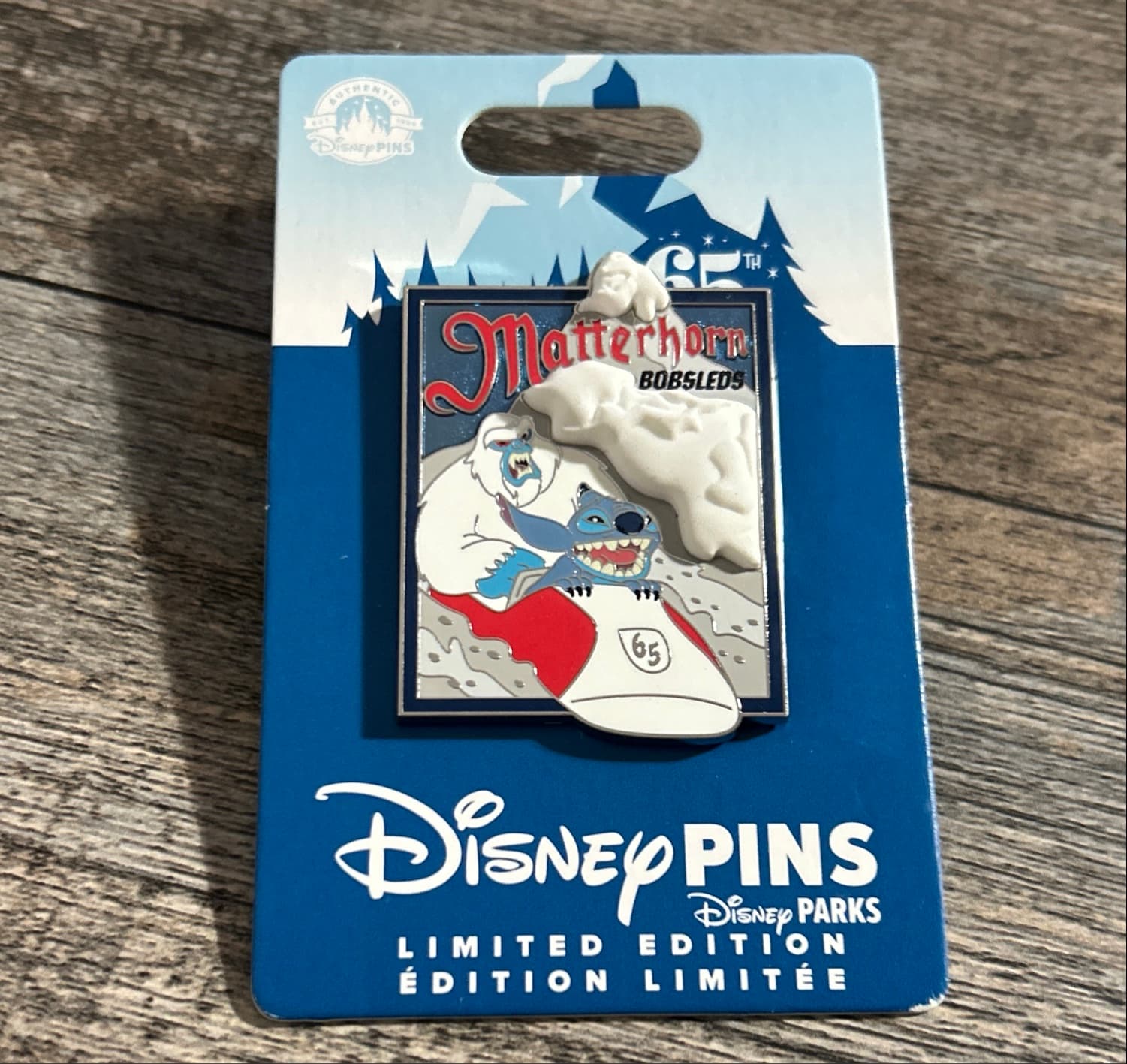 Matterhorn Bobsleds 65th Anniversary Stitch and Abominable Snowman Pin front