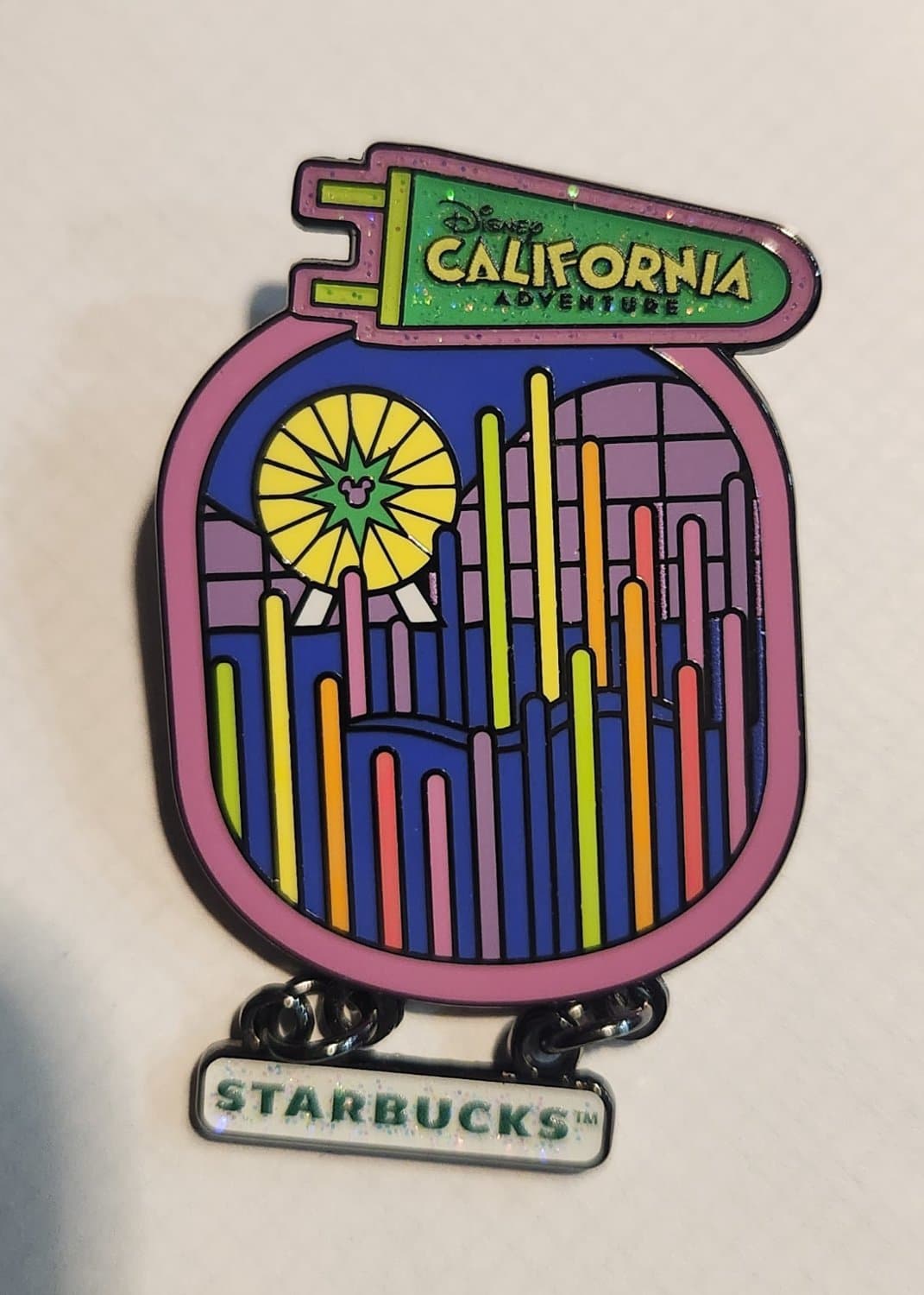 Disney California Adventure Starbucks Discovery Series Pin with Dangle- World of Color front
