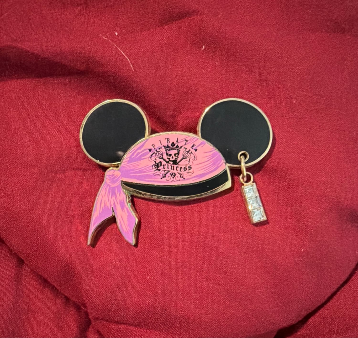 Pirate Princess Mickey Ear Hat Dangle Pin with Rhinestones front