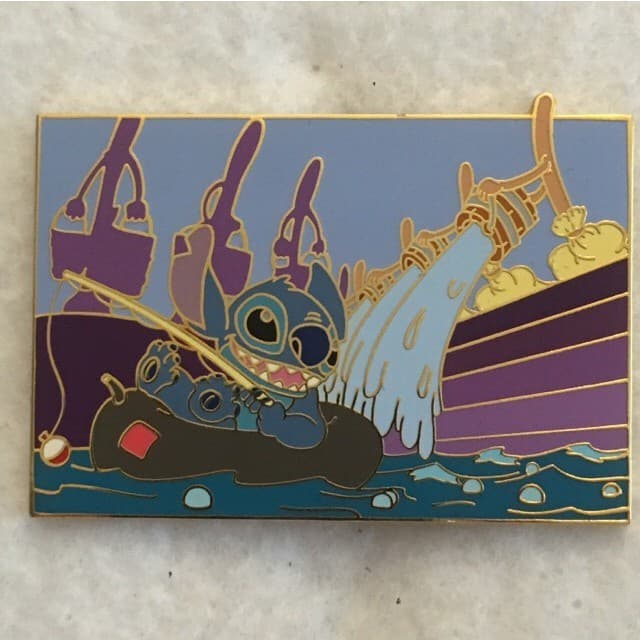 Disney Auctions (P.I.N.S) - Stitch Fishing with Fantasia Brooms front